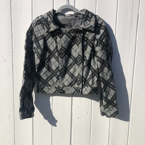 L.A.M.B. Double Breasted Plaid Slight Cropped Moto Jacket - Picture 1 of 11